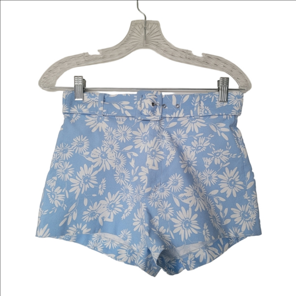 Zara Sky Blue Floral High Waist Shorts - Picture 2 of 10